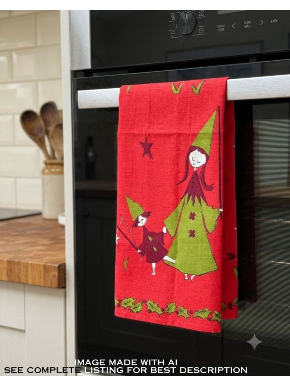 VTG Scandinavian Christmas Wall Decor Placemats Tea Towels 2 Elves Stars MCM